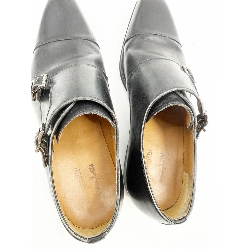 Magnanni for Neiman Marcus Mens Black Leather Double Monk Strap Shoes 10 M
